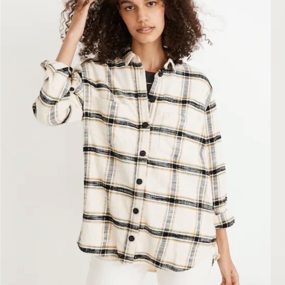 MADEWELL Oversized Ex-Boyfriend Shirt in Caney Plaid Size Small